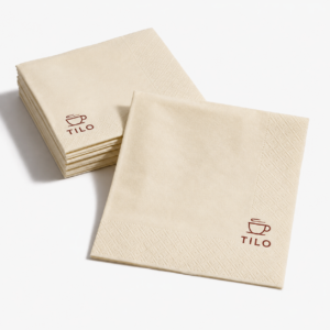 Servilletas personalizadas 24x24 cm en color crema con logo minimalista