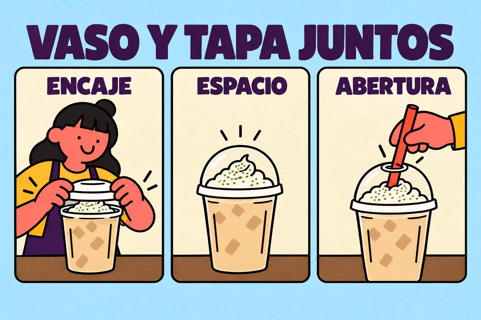 Vaso y tapa juntos: encaje, espacio, abertura