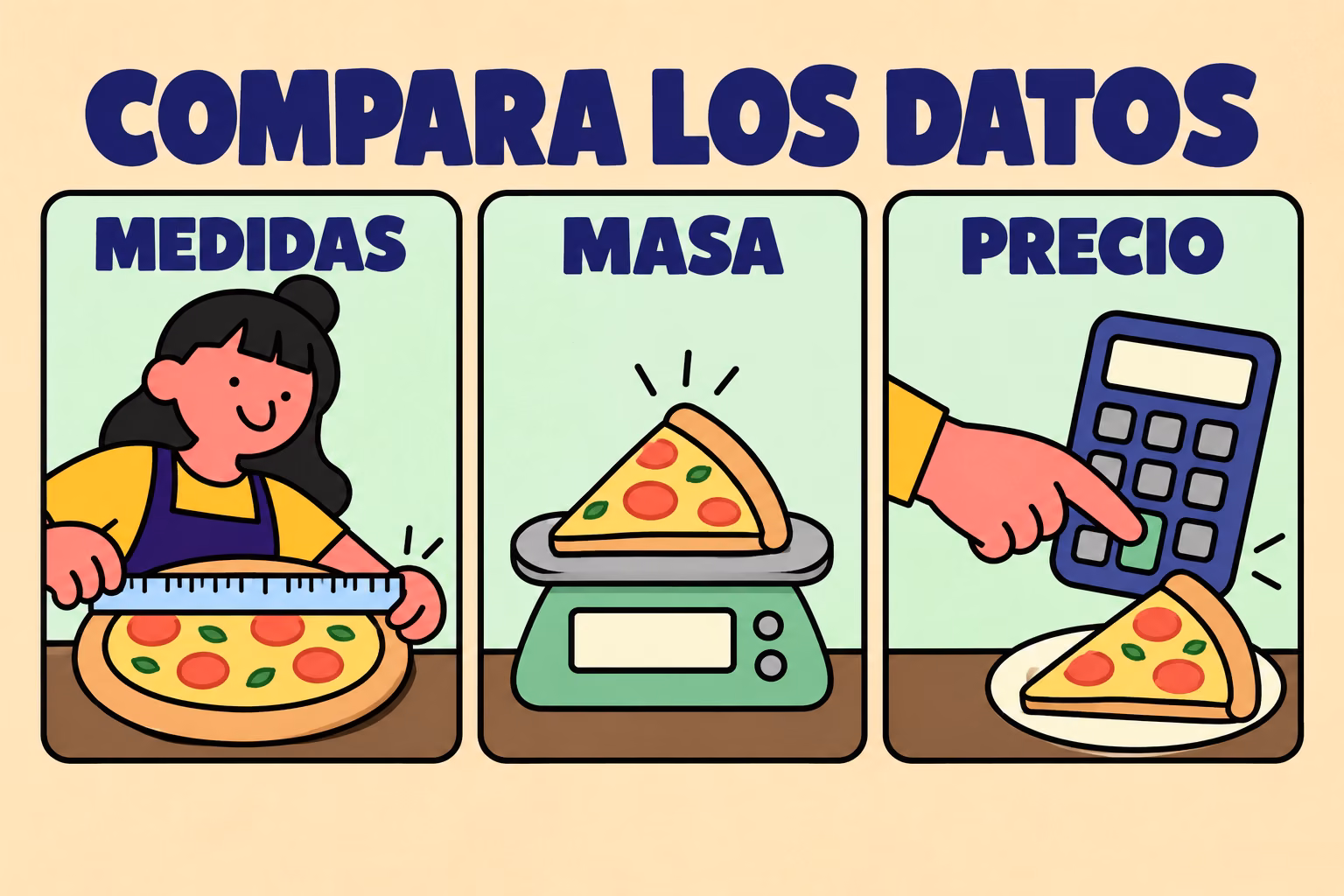 Compara los datos: medidas, masa, precio