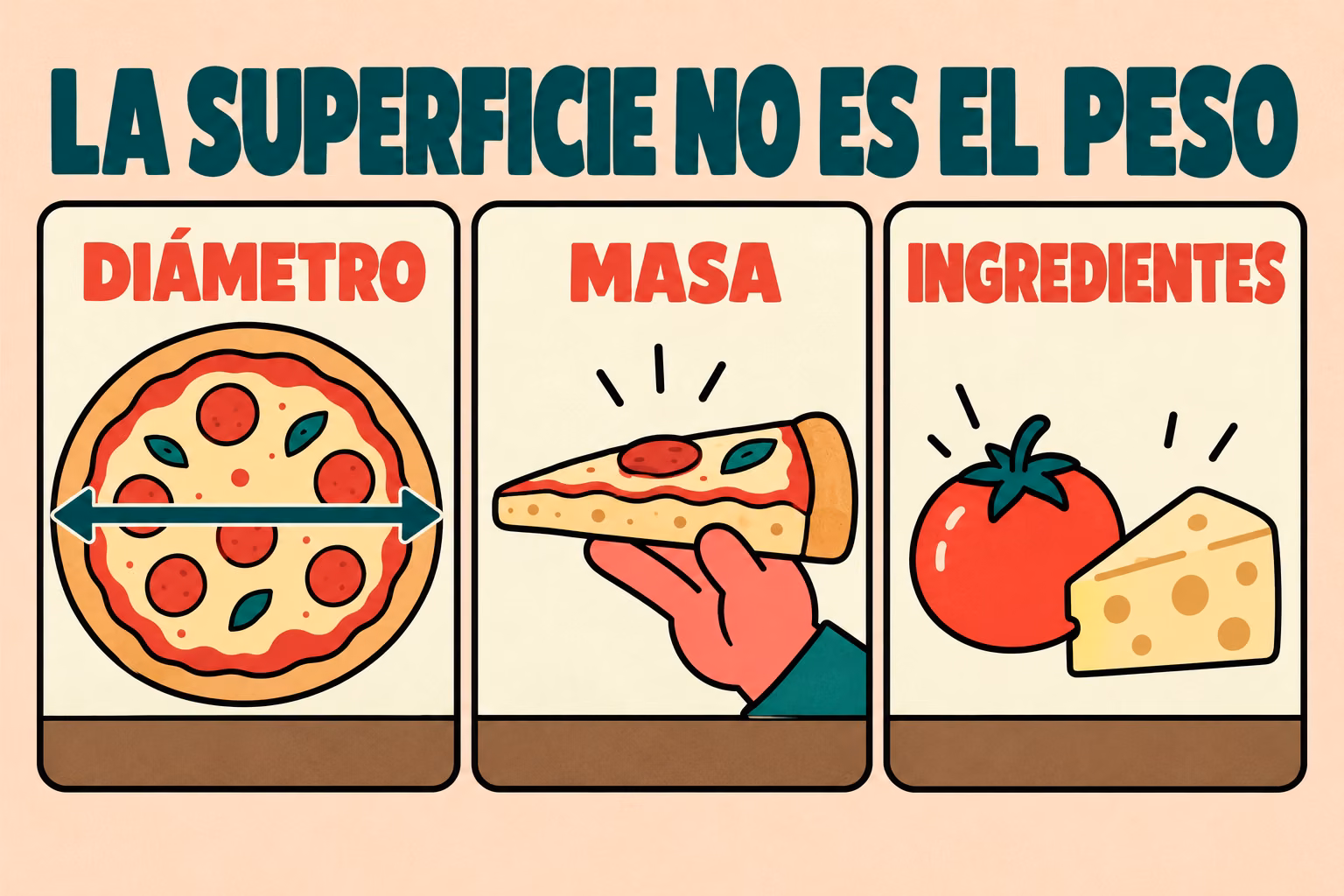 La superficie no es el peso: diámetro, masa, ingredientes